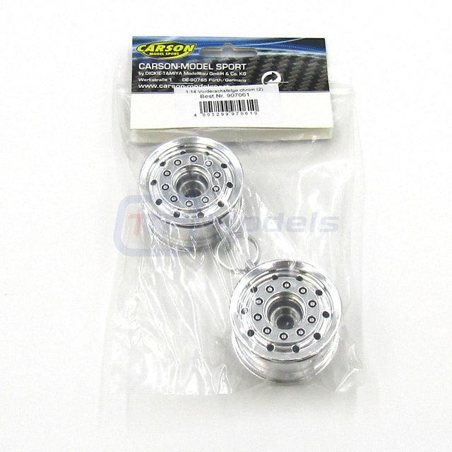 Carson C907061/500907061 1:14 Truck Front Wheel Wide (Chrome, 2 Pcs.), (Tamiya), NIP