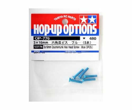 Tamiya 53776 3x16mm Countersunk Hex Head / Blue (5 Pcs.), (TRF's/TB Evo's), NIP