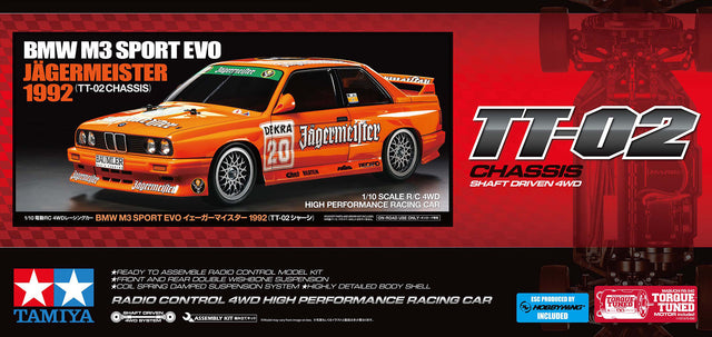 Tamiya 58760 BMW M3 Sport EVO Jägermeister 1992 Assembly Kit, (TT-02), NIB **PRE-ORDER**