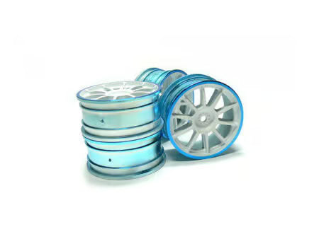 Tamiya 84248 Medium-Narrow 10-Spoke Wheels White/Blue Rim (0), (*TT01/*TT02) NIP