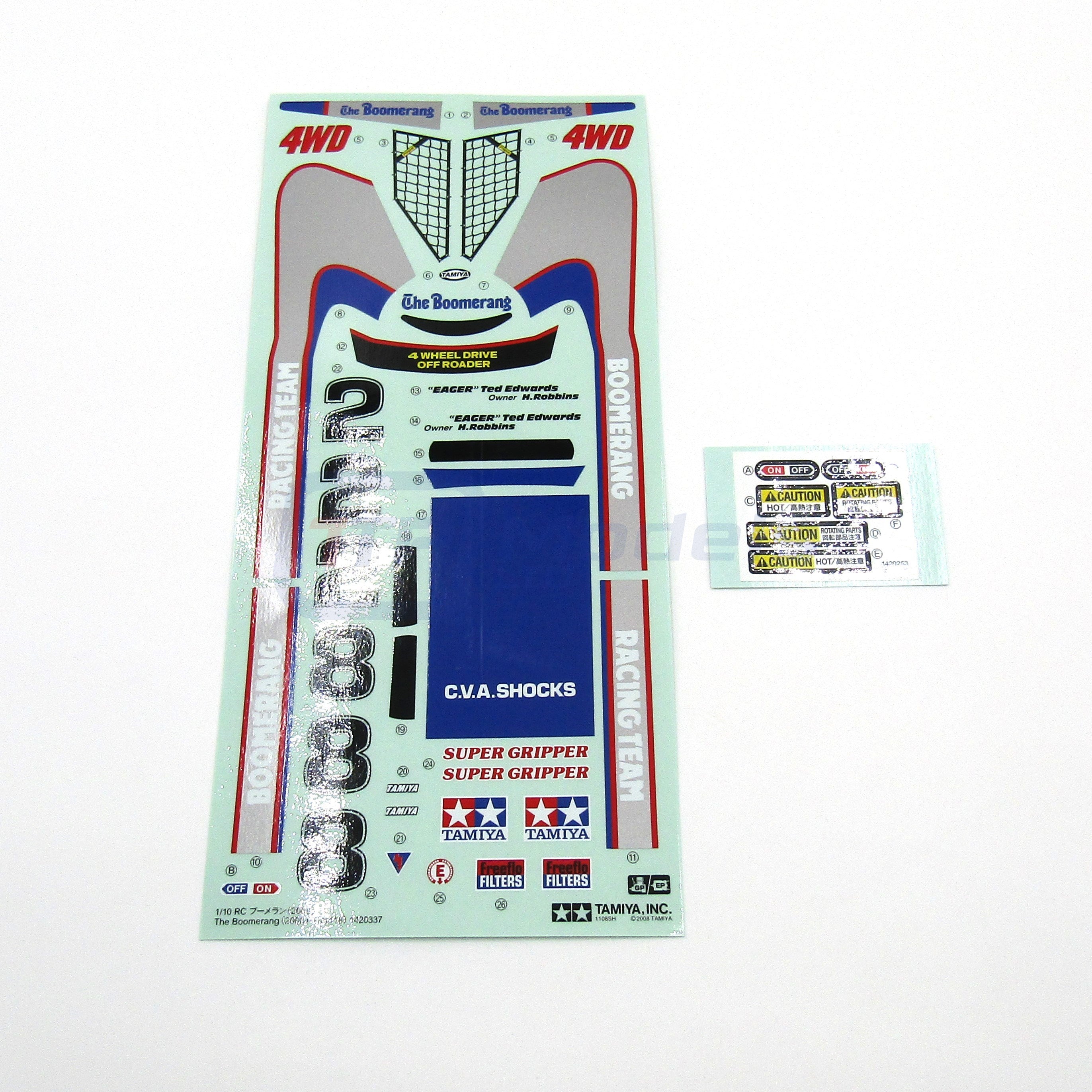 Tamiya Boomerang 58418 Clear Body & Wing Set – 1:10 Electric Buggy, Decals Included, UB3