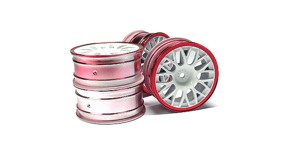 Tamiya 84243 Medium-Narrow Mesh Wheels White/Red Rim (+2), (*TT01/*TT02)