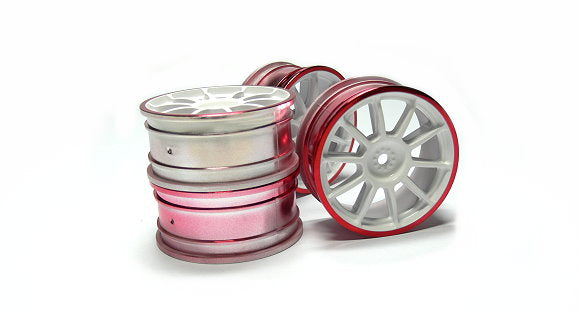 Tamiya 84251 Medium-Narrow 10-Spoke Wheels White/Red Rims (0), (*TT01/*TT02) NIP