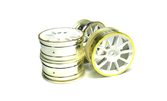 Tamiya 84254 Medium-Narrow 10-Spoke Wheels White/Gold Rims (0) (*TT01/*TT02) NIP