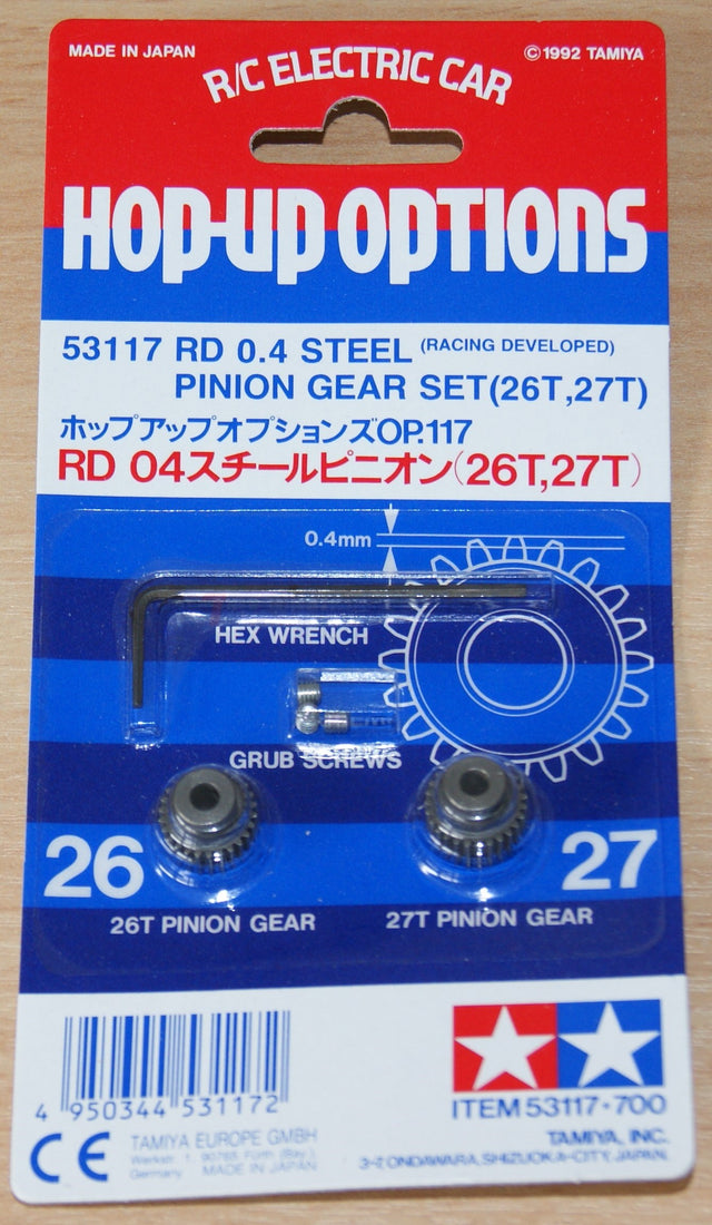 Tamiya 53117 RD 0.4 Steel Pinion Gear Set (26T, 27T), F102/F103/F104/Group-C NIP