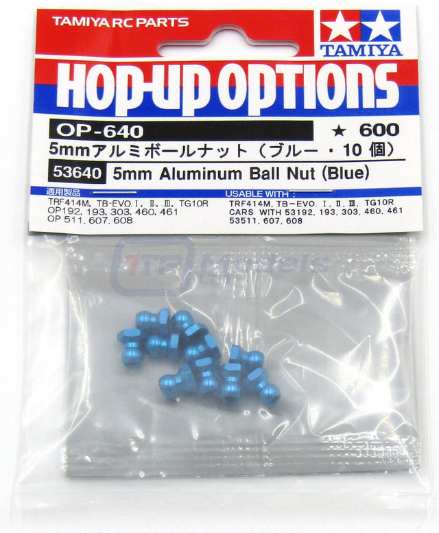 Tamiya 53640 5mm Aluminum Ball Nut (Blue, 10 Pcs.), (TA07/TD4/TT02SRX/TBEvo.8)