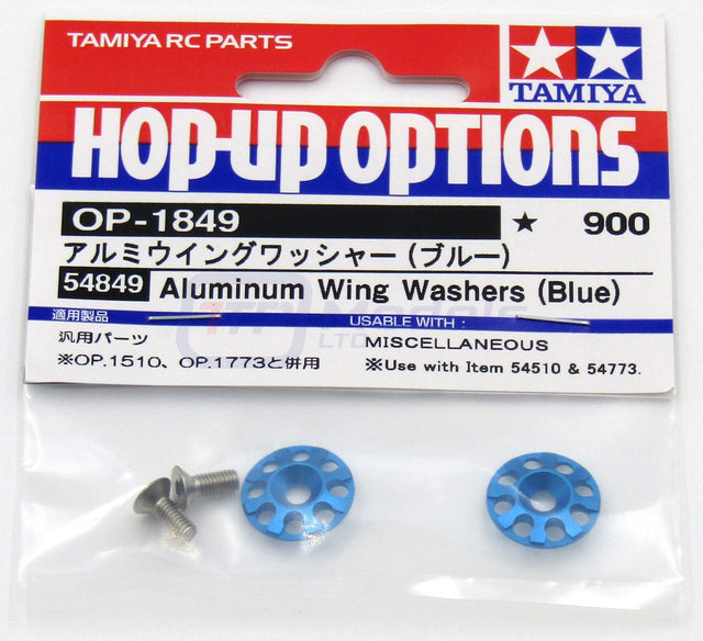 Tamiya 54849 Aluminum Wing Washers (Blue), (TT02B/DB01/TA08/DF03/TRF420), NIP