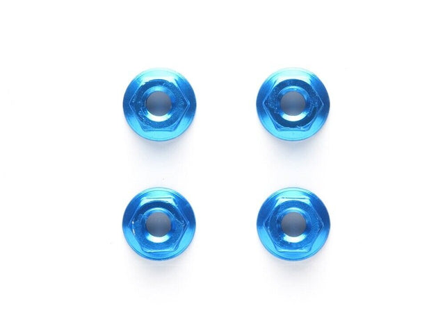 Tamiya 42143 TRF 4mm Aluminum Serrated Wheel Nut (Blue/4 Pcs.), TT01/TT02/TRF420