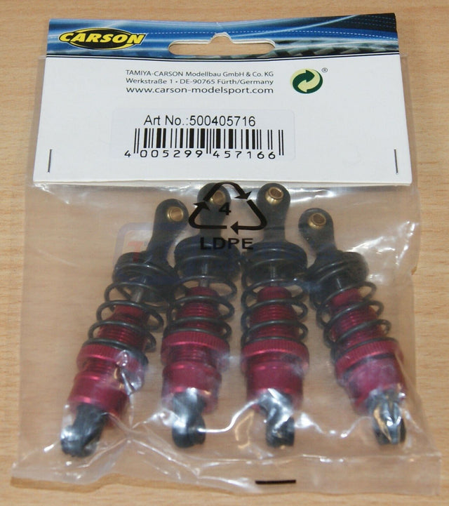 Carson 500405716 1:10 Red Aluminum Oil Damper Set (4 Pcs.) 65mm (Tamiya), NIP