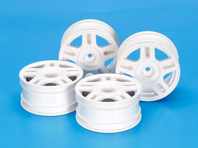 Tamiya 54674 White Split 5-Spoke Wheels (26mm Width, Offset +2) 4 Pcs. TT02, NIP