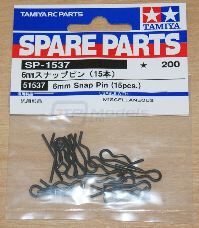 Tamiya 51537/9805702 6mm Snap Pin/Body Clips (15 Pcs.) (DT02/DT03/TT01/TT02) NIP