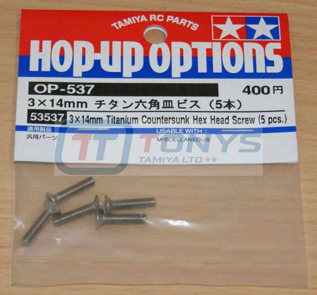 Tamiya 53537 3x14mm Titanium Countersunk Hex Head Screw, (5 Pcs.), NIP