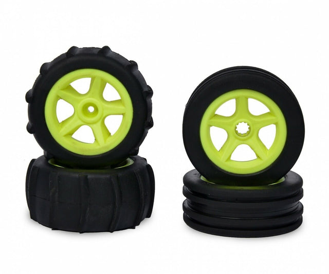 Carson 500900155/C900155 2WD Paddle Tires 4 Pcs. (Neon Yellow), Tamiya DT02/DT03