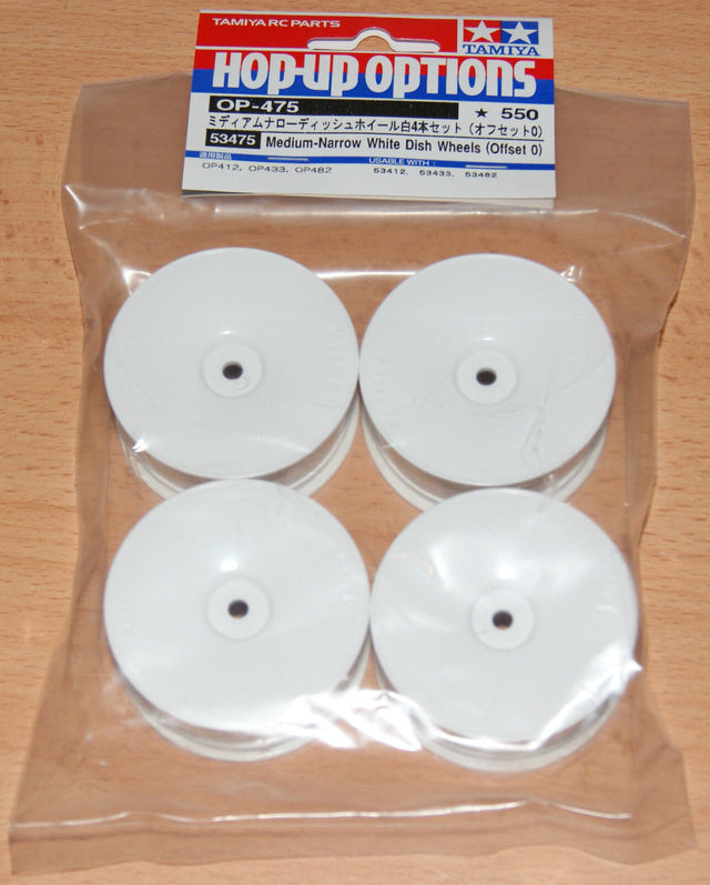 Tamiya 53475 Medium-Narrow White Dish Wheels (Offset 0), (TRF418/TRF419/TRF420)