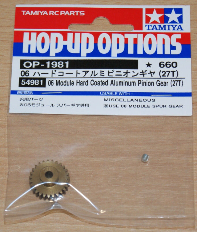 Tamiya 54981 06 Module Hard Coated Aluminum Pinion Gear (27T), (TC01/*TT02), NIP