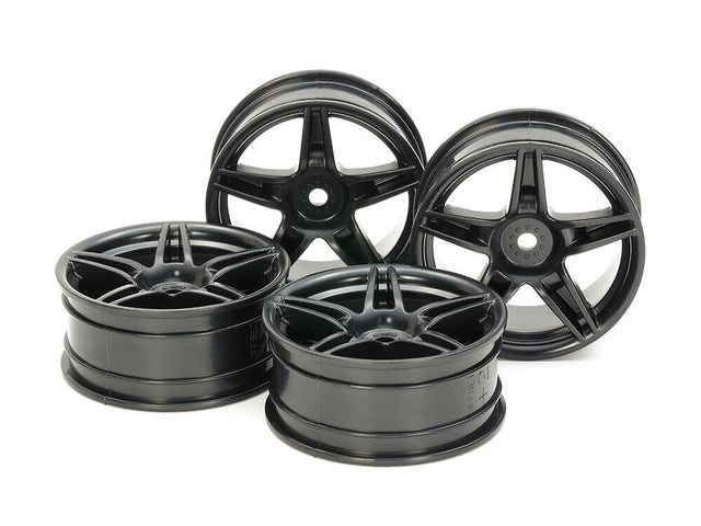 Tamiya 54853 Twin 5-Spoke Wheels (24mm Width, Offset +2) (Black) 4 Pcs. (TA08)