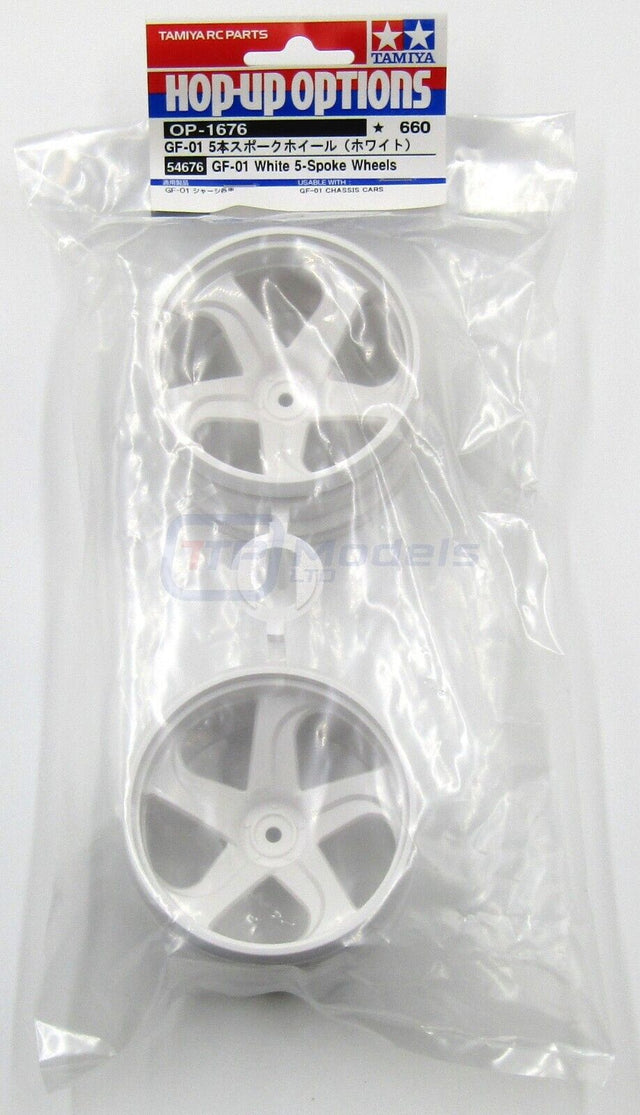 Tamiya 54676 GF-01 White 5-Spoke Wheels (GF01/Land Cruiser 40/Vajra), NIP