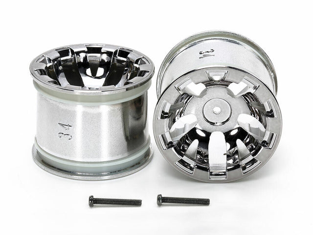 Tamiya 54831 T3-01 Wheels for Rear Wide Semi-Slick Tires (Chrome Plated, 2 Pcs.)