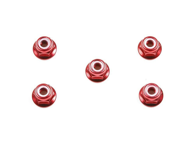 Tamiya 53160 4mm Anodized Aluminum Flange Lock Nuts (Red, 5 Pcs), (TT01/TT02)