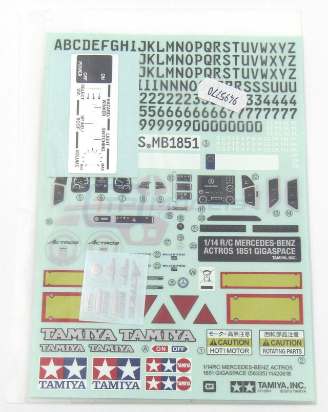 Tamiya 56334 Mercedes-Benz Actros 1851, 9495770/19495770 Decals/Stickers, NIP