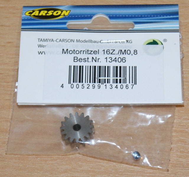Carson 500013406 16T Steel Pinion Gear (0.8/08 Module) (Tamiya Hot Shot), NIP