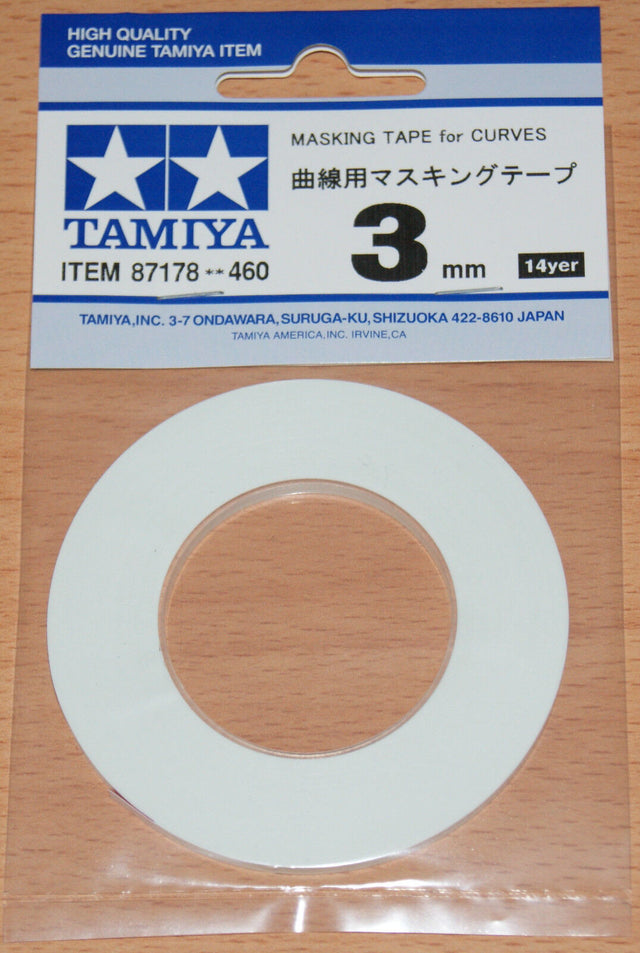 Tamiya 87178 Masking Tape for Curves 3mm Width, 20m Length, for RC Body Shells