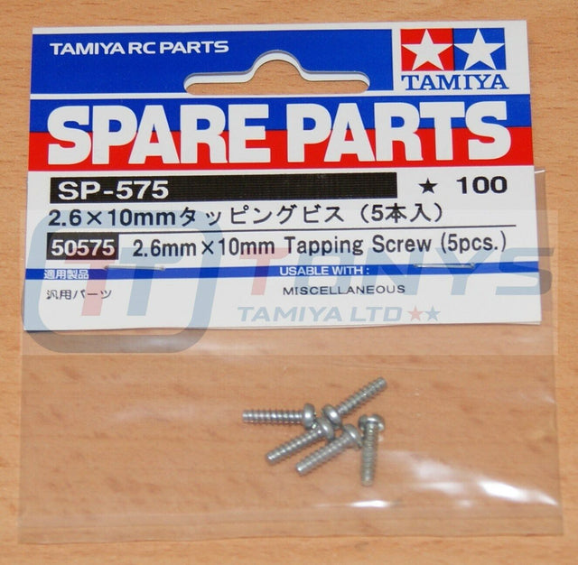 Tamiya 50575 2.6x10mm Tapping Screw (5 Pcs.) (TT01/TT02/M05/M06/DT02/CC01/), NIP