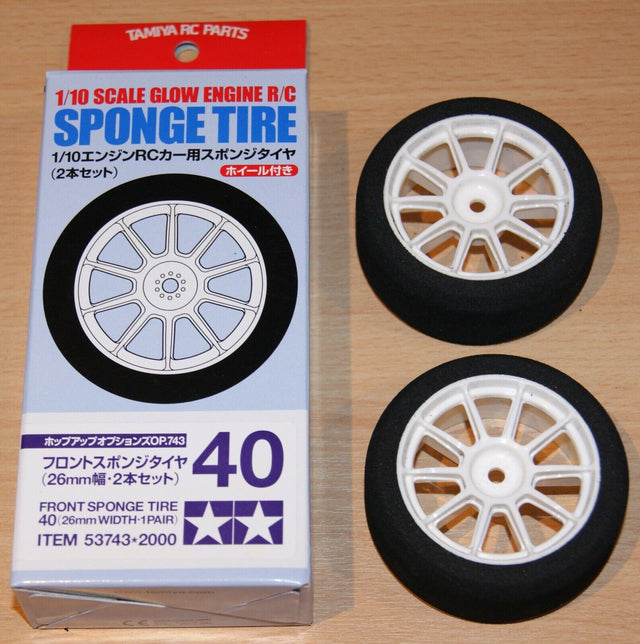 Tamiya 53743 Glow Engine Front Sponge Tyres/Tires 40 (26mm Width, 1 Pair), NIB