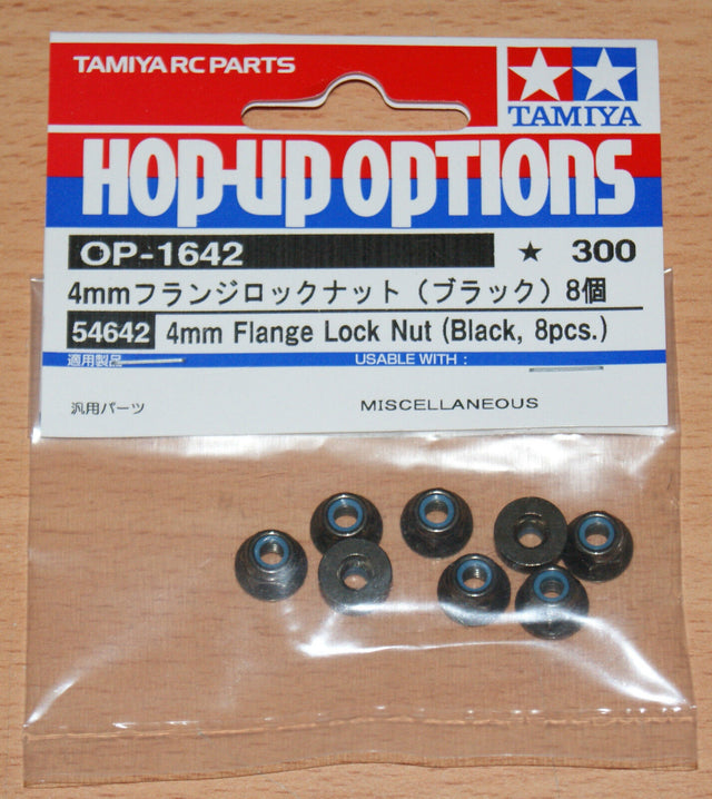 Tamiya 54642 4mm Flange Lock Nuts (Black, 8 Pcs.), (Wheel Nuts/TT01/TT02/DT02)