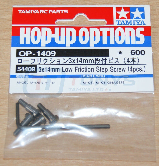 Tamiya 54409 3x14mm Low Friction Step Screw (4 Pcs.), (M05/M06/M05V2), NIP