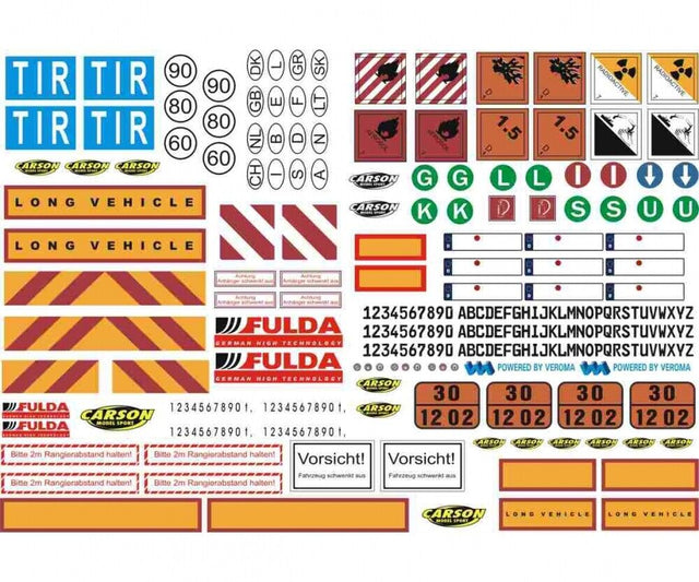 Carson C907086/500907086 1:14 Sticker-Sheet Truck Caution-Signs (Tamiya), NIP