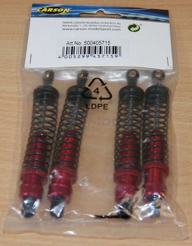 Carson 500405715 1:10 Red Aluminum Oil Damper Set (4 Pcs.) Buggy 100mm, (Tamiya)