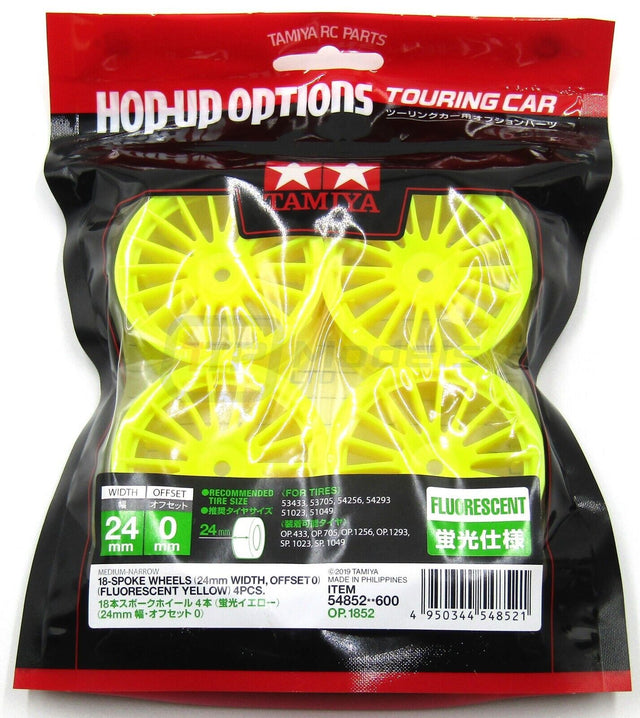 Tamiya 54852 Medium-Narrow Fluorescent Yellow 18-Spoke Wheels (Offset 0, 4 Pcs.)