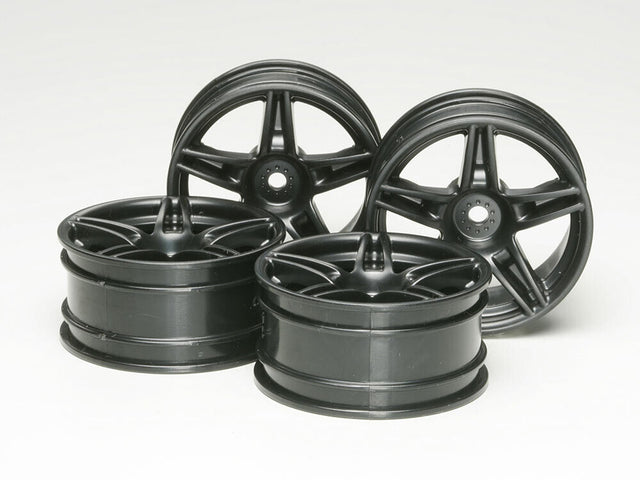 Tamiya 51263 Twin 5-Spoke Wheels 4 Pcs. (Black, 26mm/+4) (Ferrari FXX) TT02, NIP