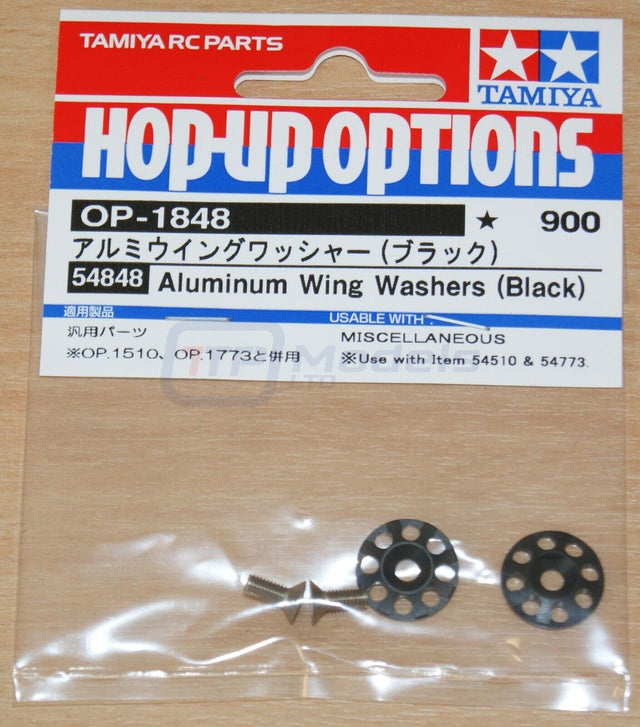 Tamiya 54848 Aluminum Wing Washers (Black), (TT02B/DB01/TA08/DF03/TRF420), NIP