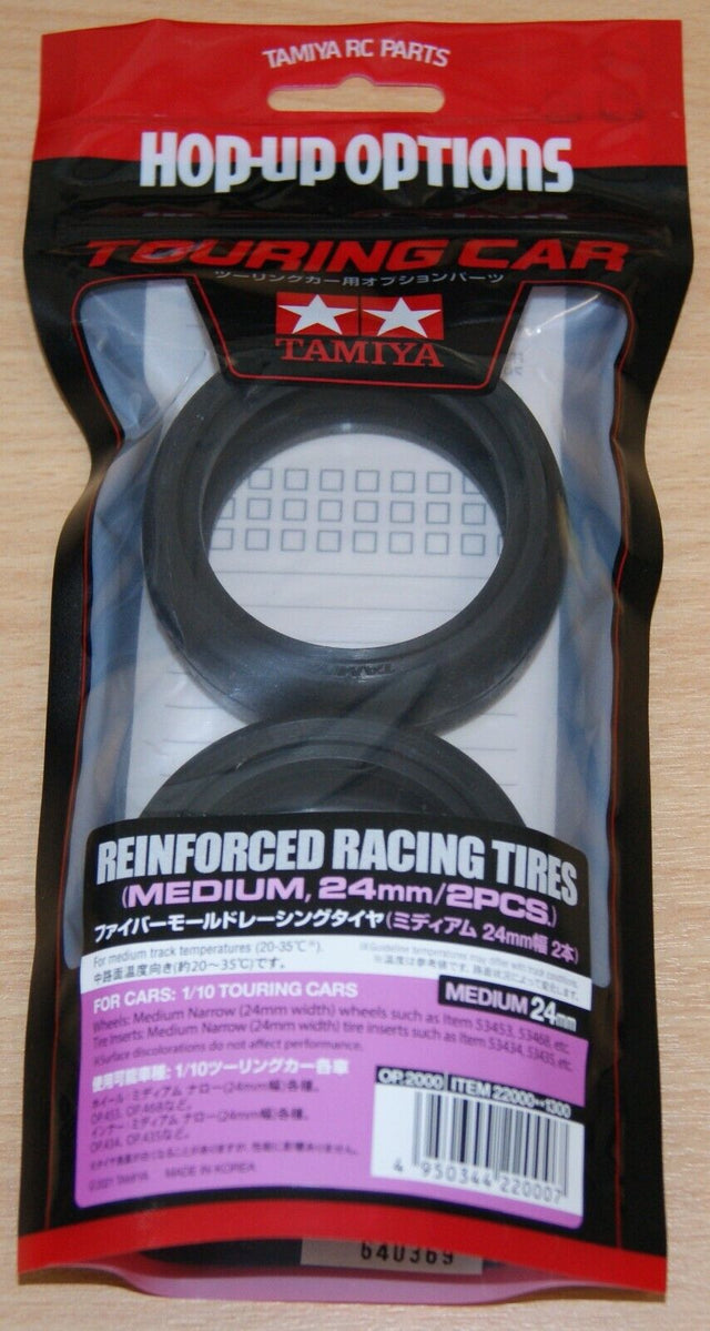 Tamiya 22000 Reinforced Racing Tires (Medium, 24mm/2 Pcs,), TRF419/TRF420/TA08