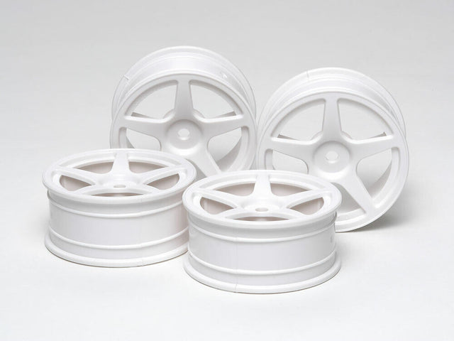 Tamiya 53471 Medium-Narrow White 5-Spoke Wheels (Offset 0) (TA07/TA08/TB04/TB05)