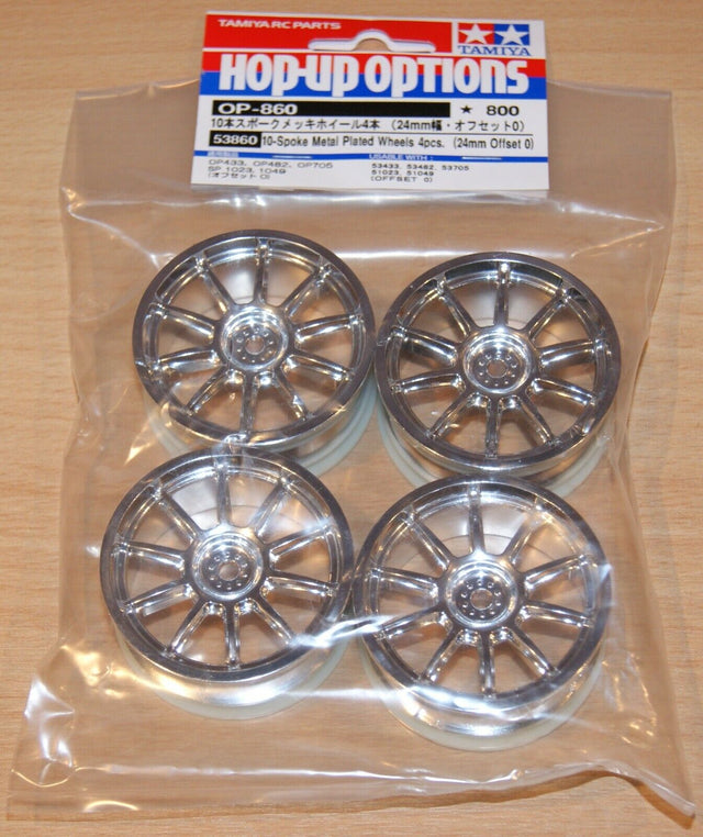 Tamiya 53860 10-Spoke Metal Plated Wheels 4Pcs, (24mm Offset 0) (TC01/TA07/TB05)