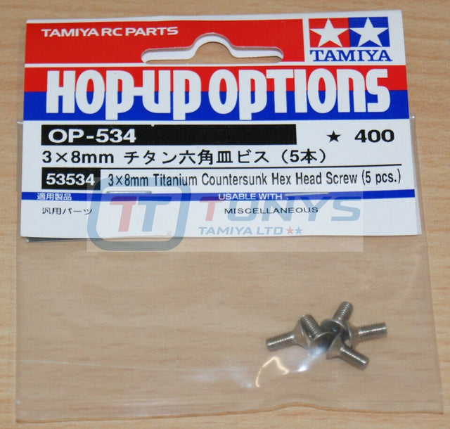 Tamiya 53534 3x8mm Titanium Countersunk Hex Head Screw (5 Pcs.), NIP