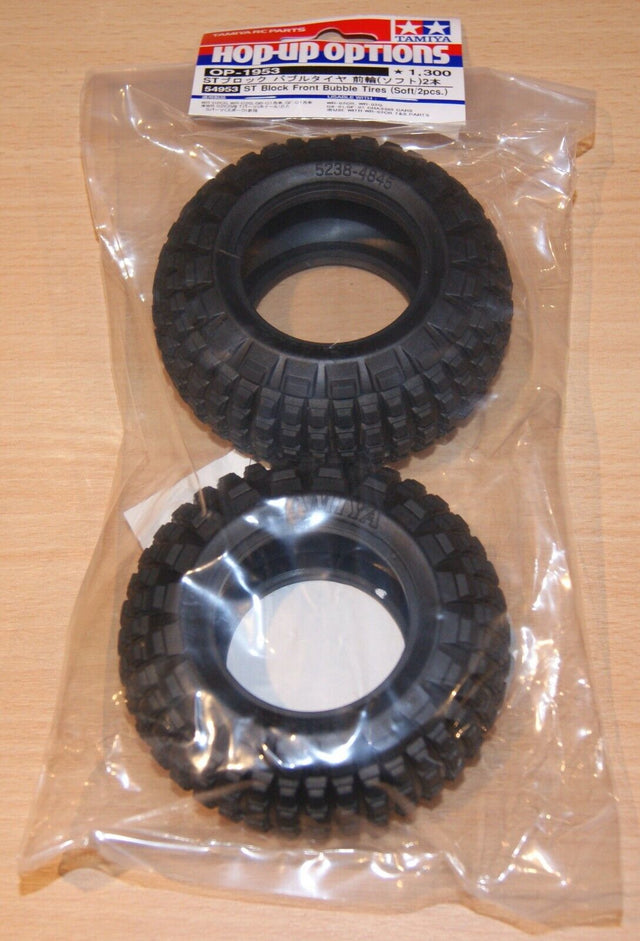 Tamiya 54953 ST Block Front Bubble Tires (Soft/2 Pcs.), (Comical Avante/GF-01CB)