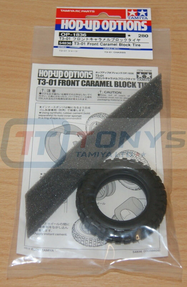 Tamiya 54836 T3-01 Front Caramel Block Tire/Tyre (Dancing/Dual Rider/T301), NIP