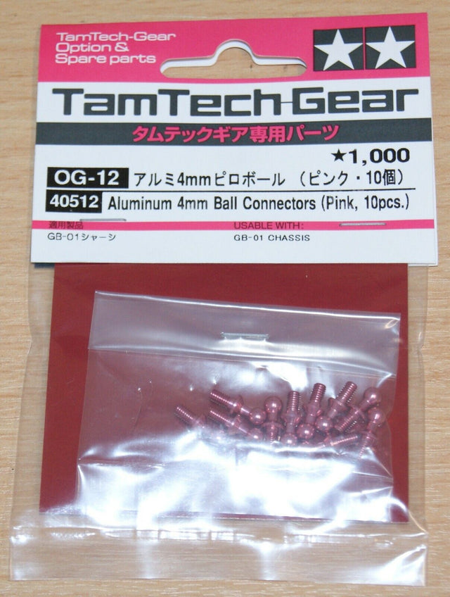 Tamiya 40512 Aluminum 4mm Ball Connectors (Pink,10 Pcs.), (GB01/GB-01), NIP