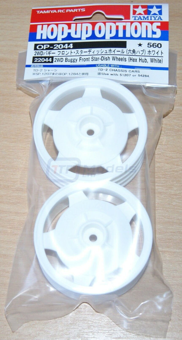 Tamiya 22044 2WD Buggy Front Star-Dish Wheels (Hex Hub, White) (Astute-TD2), NIP