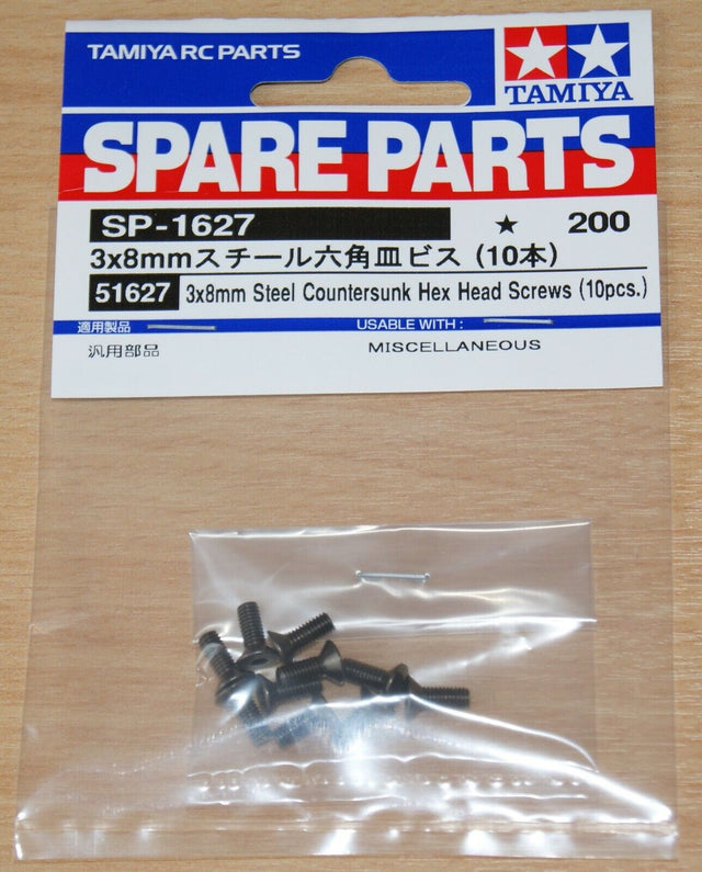 Tamiya 51627 3x8mm Steel Countersunk Hex Head Screws 10Pcs. TRF/TB Evo/XV-02 Pro