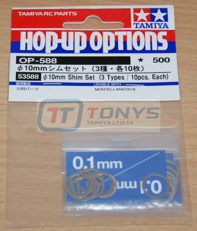 Tamiya 53588 10mm Shim Set (3 Types/ 10 Pcs. Each), (TA07/TA08/TB05/TC04/TRF420)