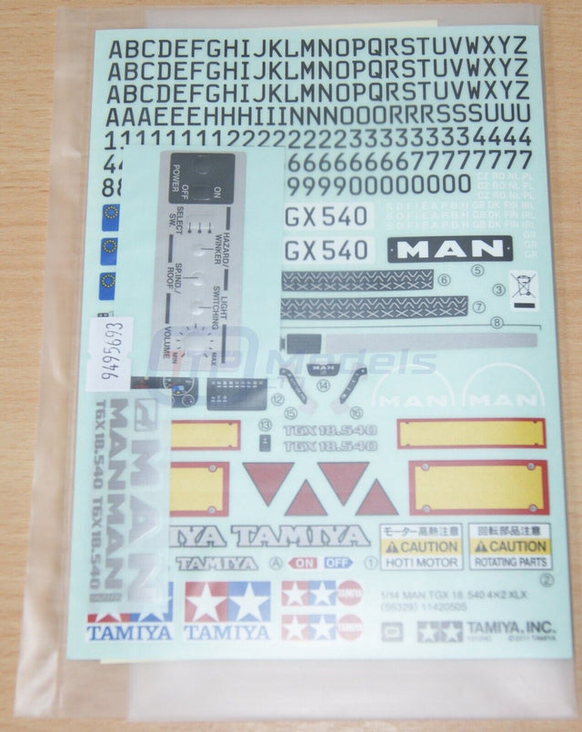 Tamiya 56329 MAN TGX 18.540 4x2 XLX, 9495693/19495693 Decals/Stickers, NIP