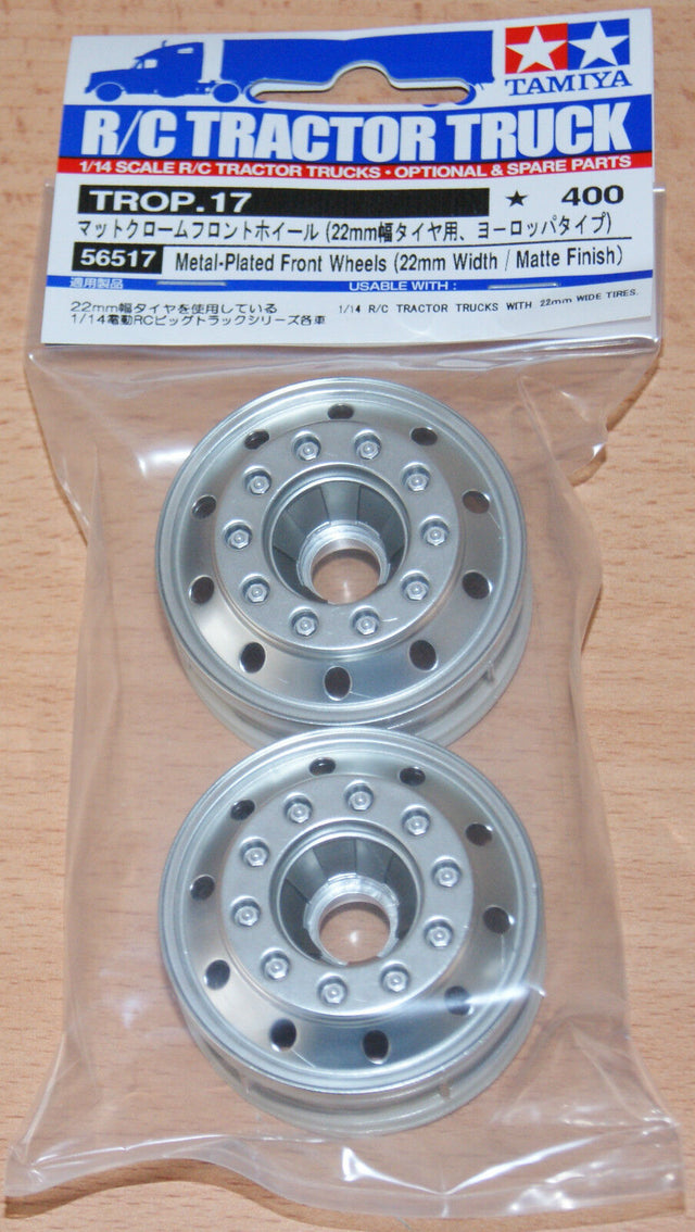 Tamiya 56517 Metal-Plated Front Wheels (22mm Width/Matte Finish), (Scania/MAN)