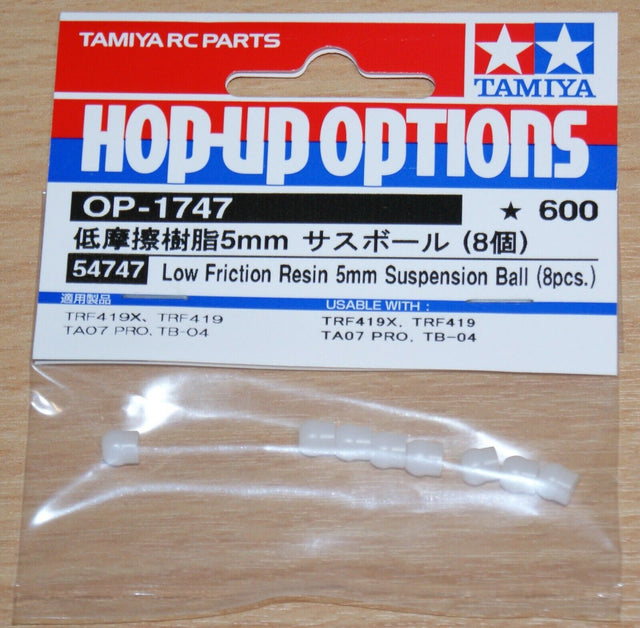 Tamiya 54747 Low Friction Resin 5mm Suspension Balls (8 Pcs.), (TRF419/TRF420)