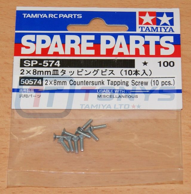 Tamiya 50574 2x8mm Countersunk Tapping Screw (10 Pcs.), (DF02/TB01/TG10/TGS/TNS)