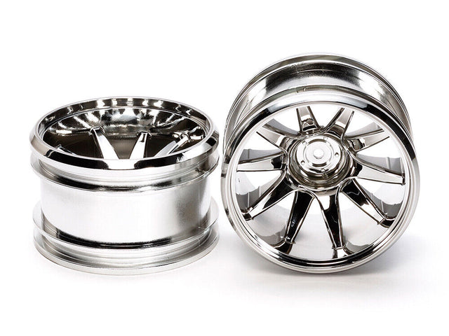 Tamiya 54677 GF-01 Chrome Plated 10-Spoke Wheels, (GF01/Land Cruiser 40/Vajra)